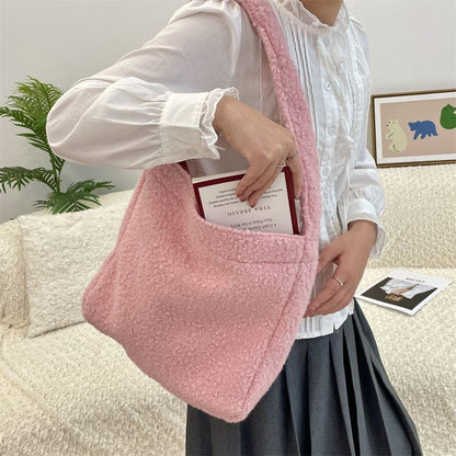 Plain Faux Shearling Shoulder Bag
