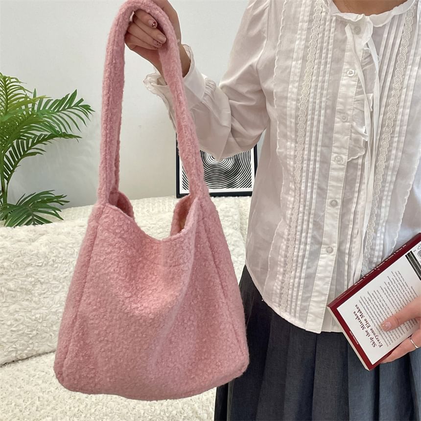 Plain Faux Shearling Shoulder Bag