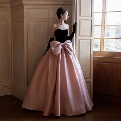 Strapless Two Tone Bow Ball Gown
