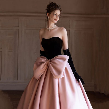 Strapless Two Tone Bow Ball Gown