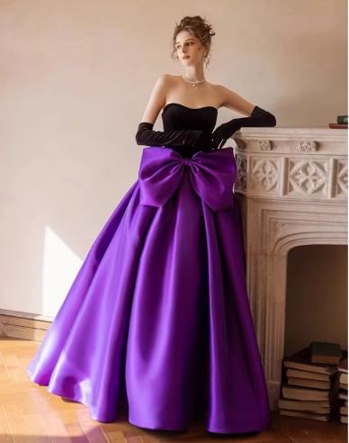 Strapless Two Tone Bow Ball Gown