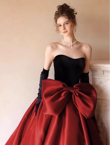 Strapless Two Tone Bow Ball Gown