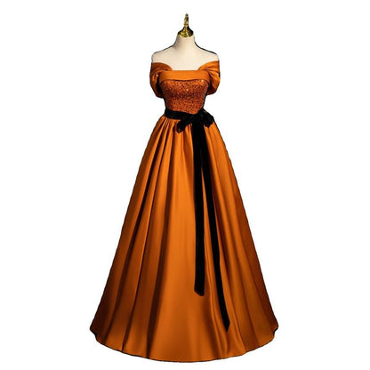 Off-Shoulder Bow Sequin A-Line Evening Gown