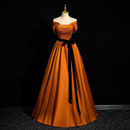 Off-Shoulder Bow Sequin A-Line Evening Gown
