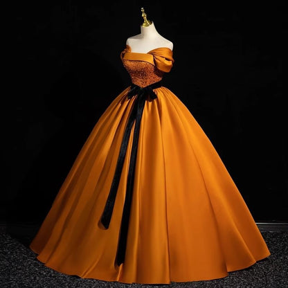 Off-Shoulder Bow Sequin A-Line Evening Gown