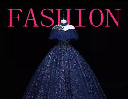 Cap-Sleeve Neck Sequin Ball Gown Mock