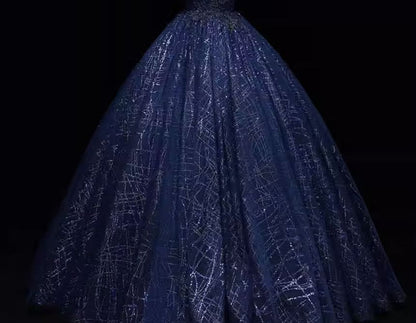 Cap-Sleeve Neck Sequin Ball Gown Mock