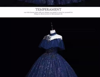 Cap-Sleeve Neck Sequin Ball Gown Mock