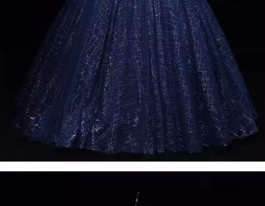 Cap-Sleeve Neck Sequin Ball Gown Mock