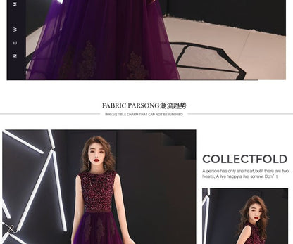 Round Neck Sequin Mesh Panel A-Line Evening Dress (Various Designs)