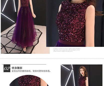 Round Neck Sequin Mesh Panel A-Line Evening Dress (Various Designs)