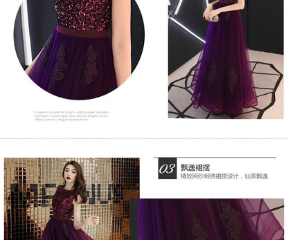 Round Neck Sequin Mesh Panel A-Line Evening Dress (Various Designs)