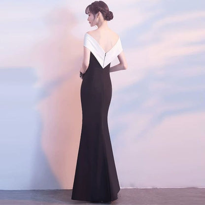 Cap-Sleeve Off-Shoulder Two Tone Slit Mermaid Evening Gown