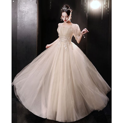 Sequin Designs) Short-Sleeve Tulle Gown A-Line Evening (Various
