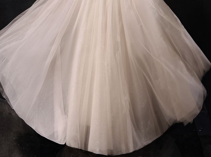 Sequin Designs) Short-Sleeve Tulle Gown A-Line Evening (Various