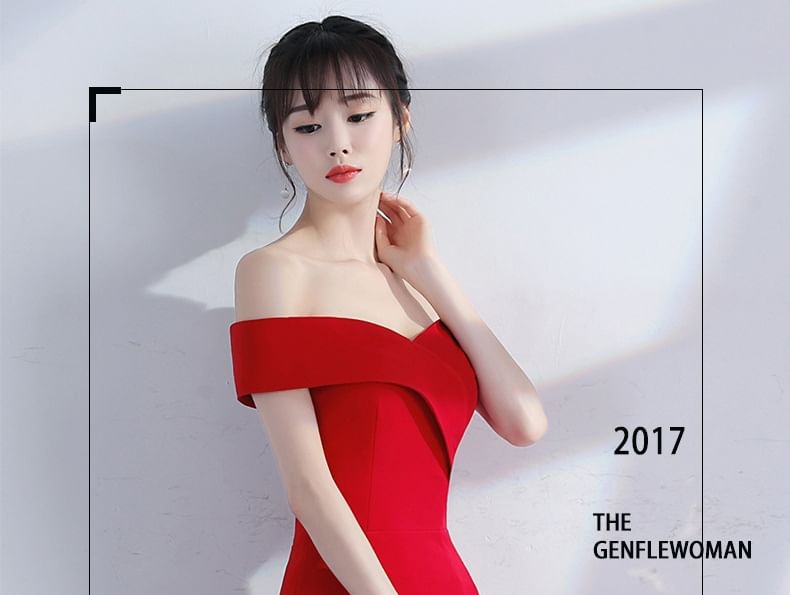 Evening Off-Shoulder Gown Slit Mermaid Plain