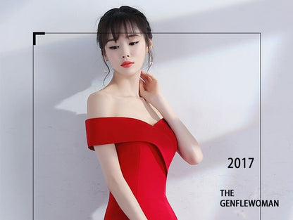 Evening Off-Shoulder Gown Slit Mermaid Plain