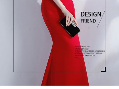 Off-Shoulder Plain Slit  Mermaid Evening Gown
