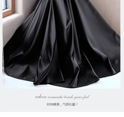 A-Line Plain One-Shoulder Evening Gown Sleeveless Bow