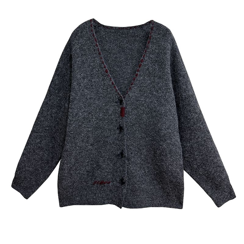 V-Neck Contrast Stitch Knit Jacket