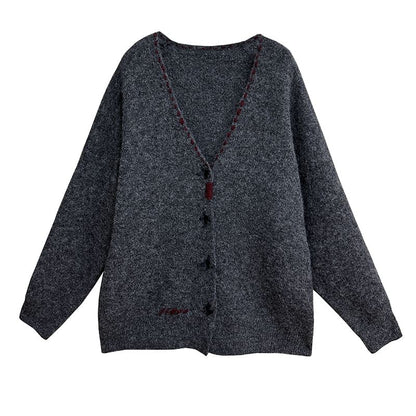 V-Neck Contrast Stitch Knit Jacket