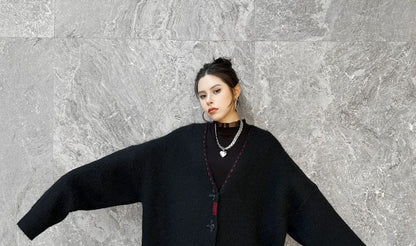 V-Neck Contrast Stitch Knit Jacket