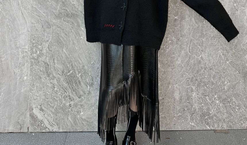 V-Neck Contrast Stitch Knit Jacket