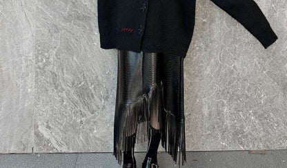 V-Neck Contrast Stitch Knit Jacket