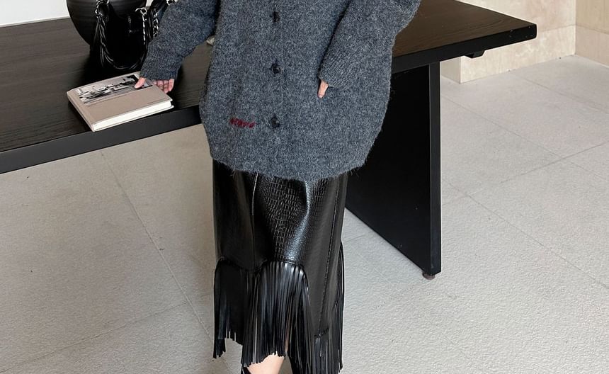 V-Neck Contrast Stitch Knit Jacket