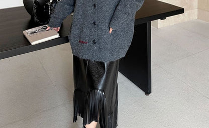V-Neck Contrast Stitch Knit Jacket