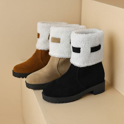 Platform Fleece Panel Faux Suede Short Boots