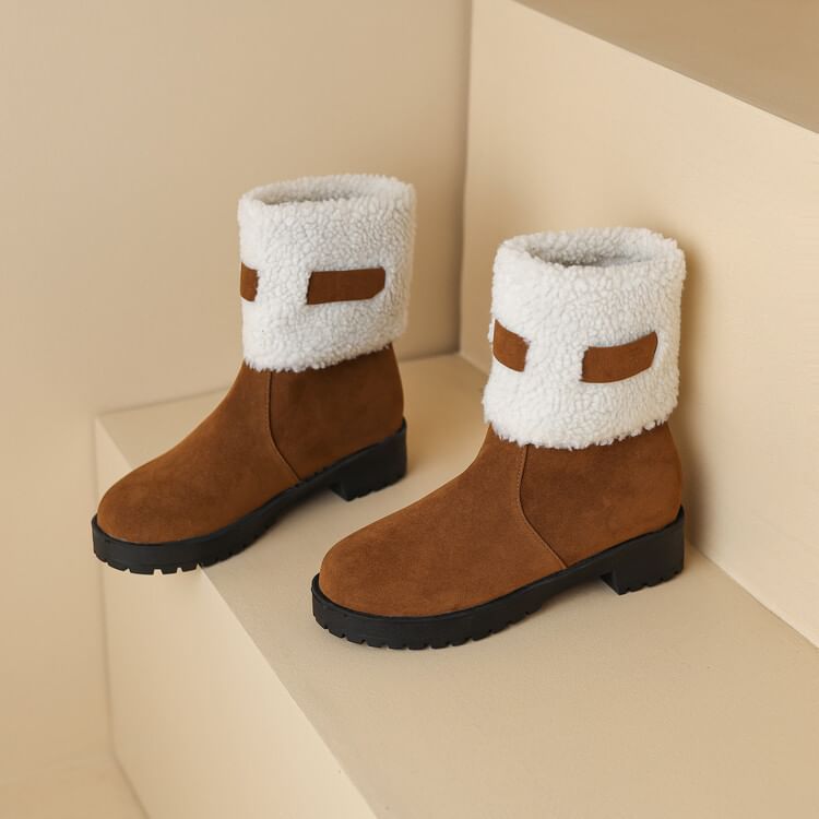 Platform Fleece Panel Faux Suede Short Boots