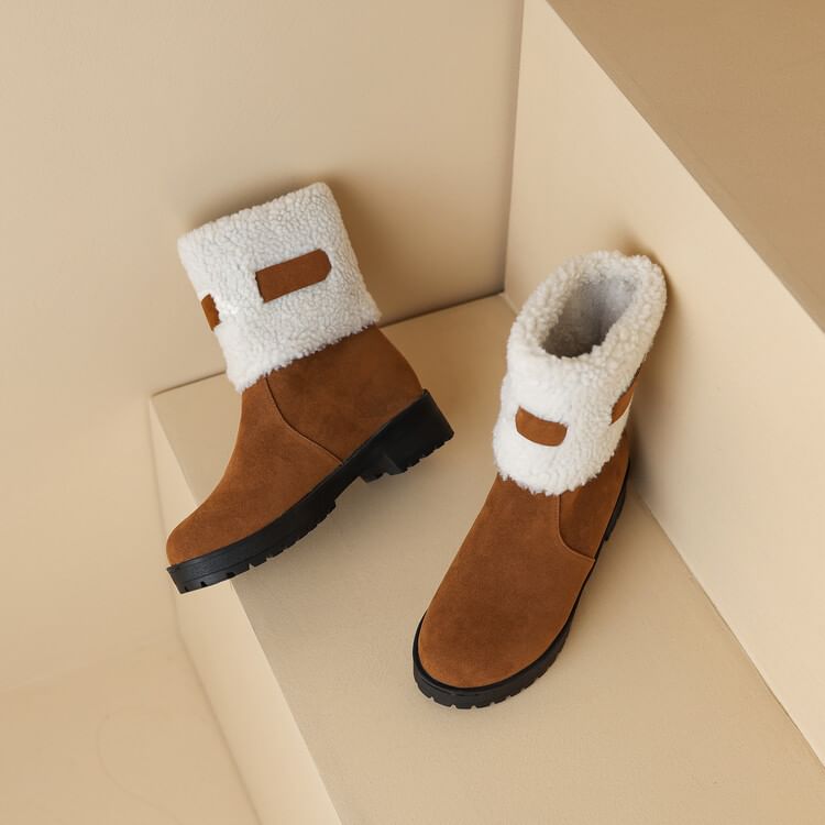 Platform Fleece Panel Faux Suede Short Boots