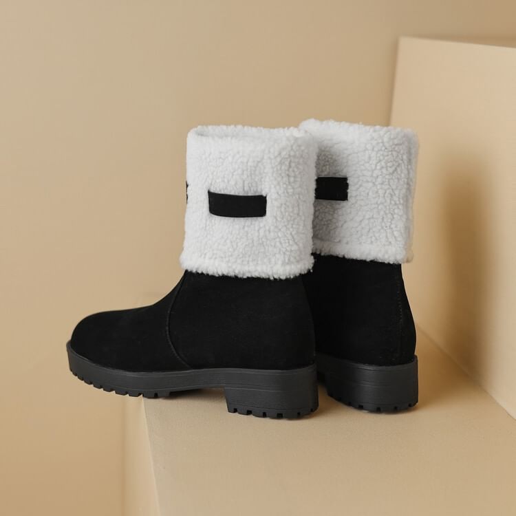 Platform Fleece Panel Faux Suede Short Boots
