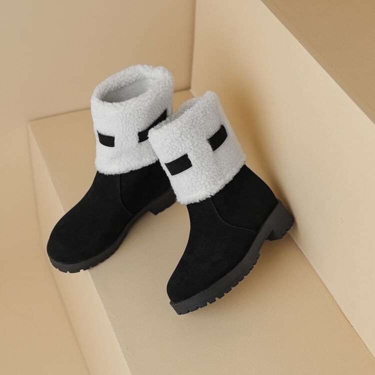 Platform Fleece Panel Faux Suede Short Boots