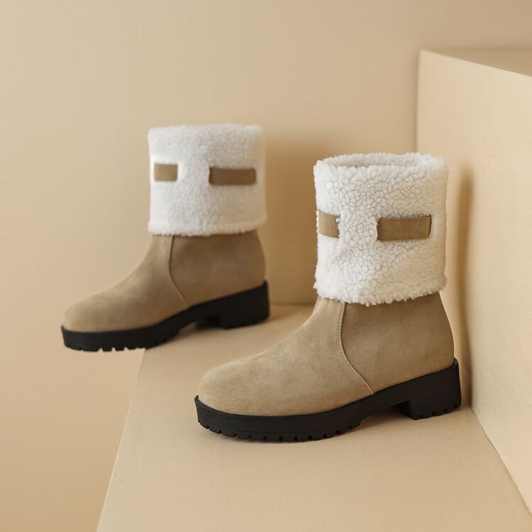 Platform Fleece Panel Faux Suede Short Boots