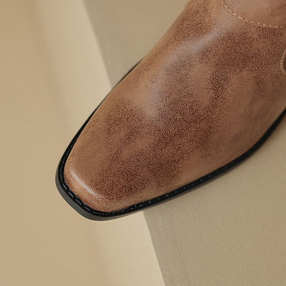 Square Toe Buckled Block Heel Knee High Boots