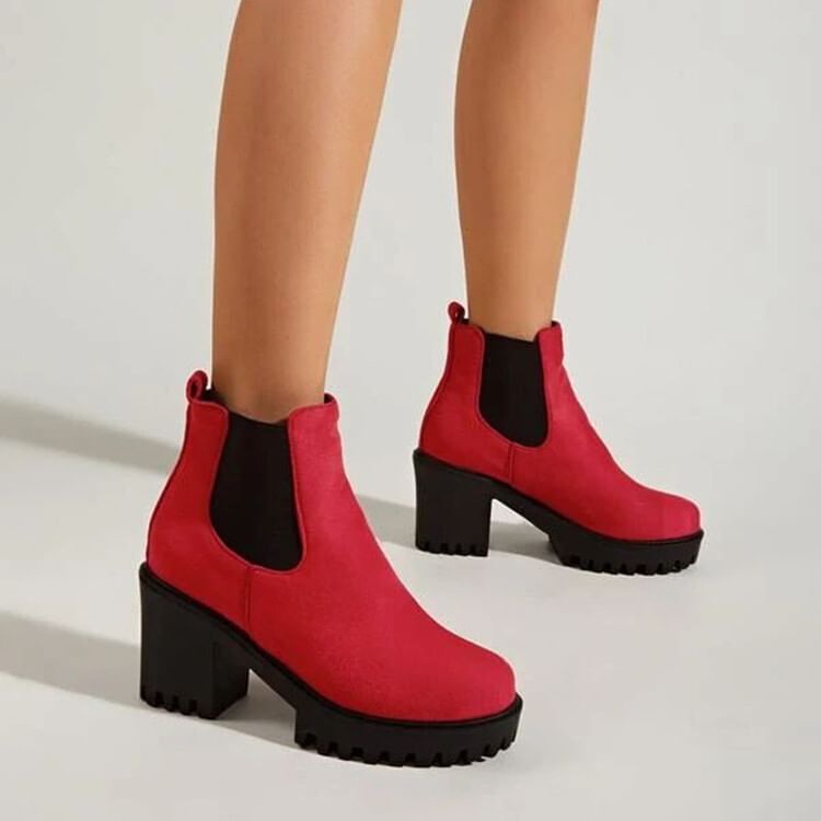 Platform Faux Suede Block Heel Chelsea Boots