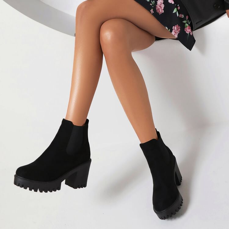 Platform Faux Suede Block Heel Chelsea Boots