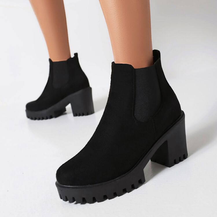 Platform Faux Suede Block Heel Chelsea Boots