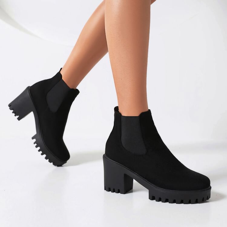 Platform Faux Suede Block Heel Chelsea Boots