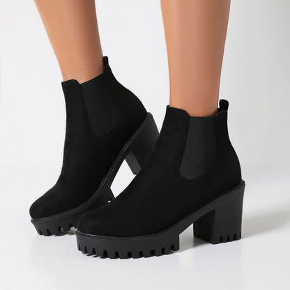Platform Faux Suede Block Heel Chelsea Boots