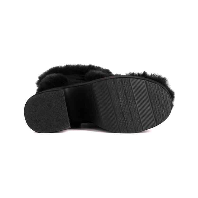 Platform Pom Pom Panel Fluffy Block Heel Mid Calf Boots