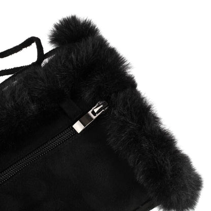 Platform Pom Pom Panel Fluffy Block Heel Mid Calf Boots