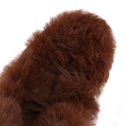 Platform Fluffy Panel Faux Suede Lace Up Knee High Boots