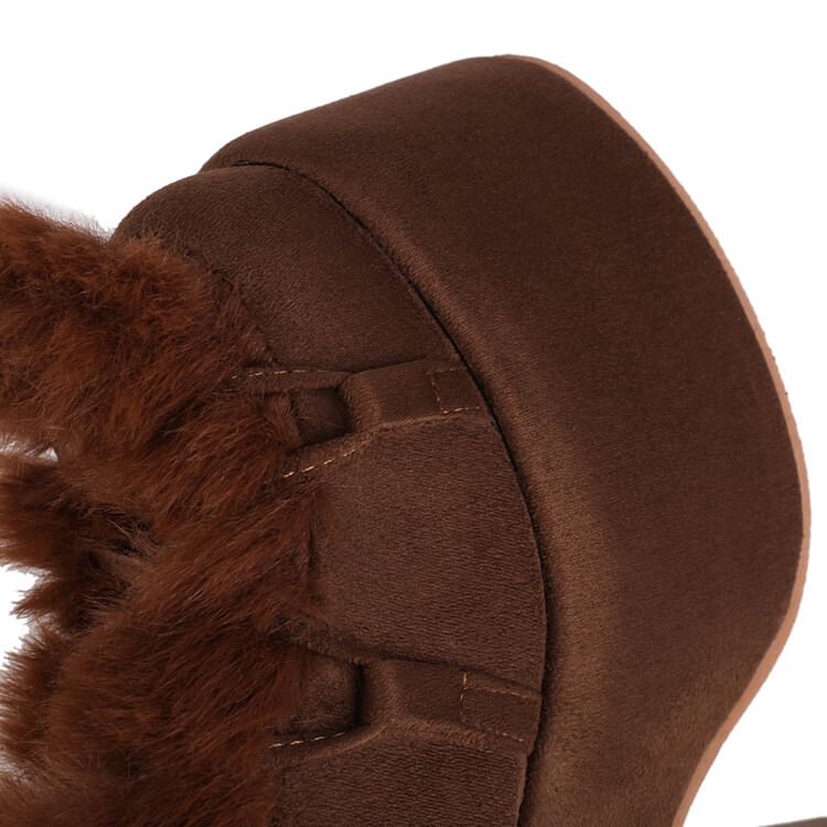 Platform Fluffy Panel Faux Suede Lace Up Knee High Boots