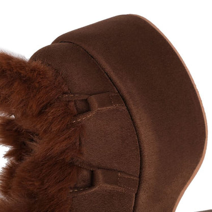 Platform Fluffy Panel Faux Suede Lace Up Knee High Boots