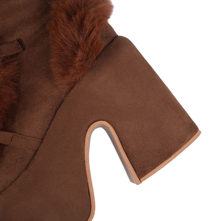 Platform Fluffy Panel Faux Suede Lace Up Knee High Boots