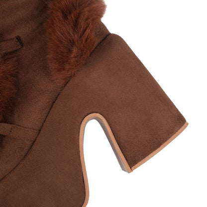 Platform Fluffy Panel Faux Suede Lace Up Knee High Boots