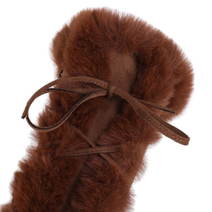 Platform Fluffy Panel Faux Suede Lace Up Knee High Boots